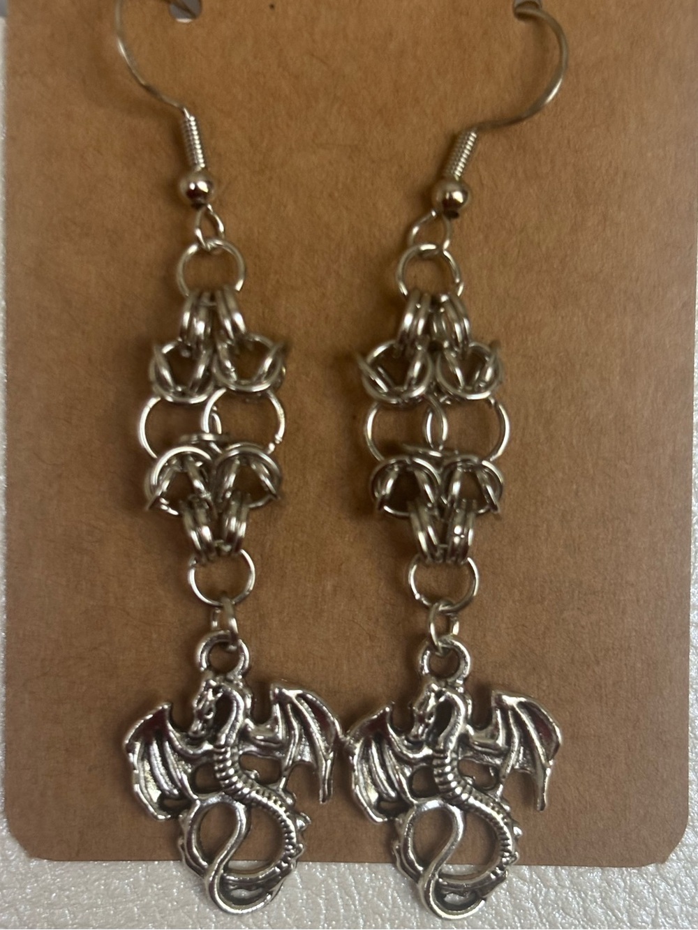 Silver Dragon Dangle Earrings